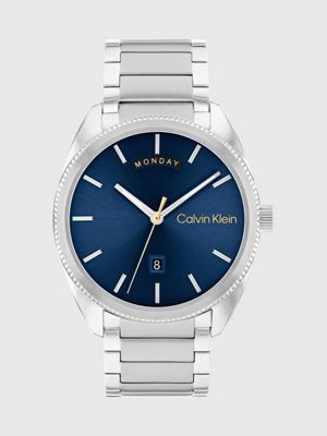 silver multifunction textured bezel watch for men calvin klein