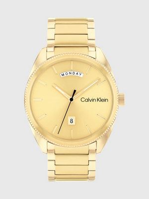 gold sunray dial bracelet watch for men calvin klein