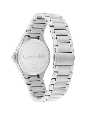 silver stainless steel bracelet monogram watch for men calvin klein