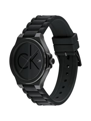 black black plated steel silicone strap watch for men calvin klein