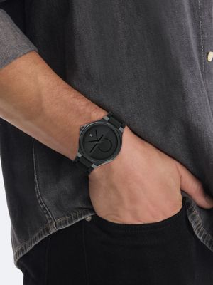 black black plated steel silicone strap watch for men calvin klein