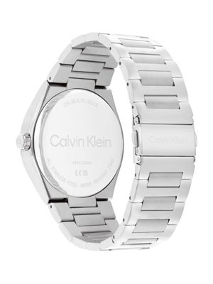 silver stainless steel blue dial gmt watch for men calvin klein