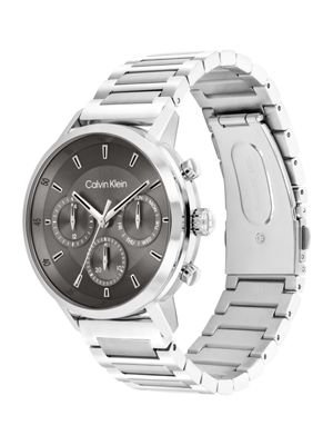 silver stainless steel multifunction watch for men calvin klein