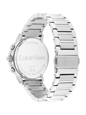 silver stainless steel multifunction watch for men calvin klein