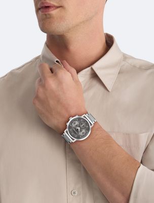 silver multifunktions-armbanduhr aus edelstahl für herren - calvin klein