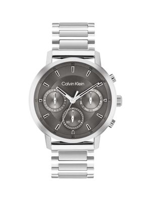 silver stainless steel multifunction watch for men calvin klein