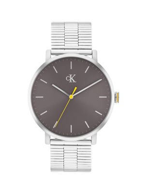 silver stainless steel bracelet watch for men calvin klein