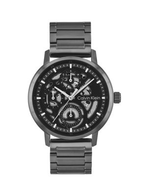 grey grey plated steel multifunction watch for men calvin klein
