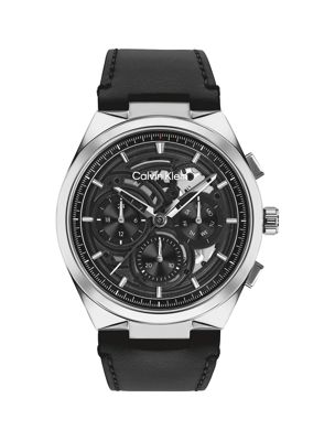 montre squelettée multifonction avec bracelet en cuir black pour hommes calvin klein