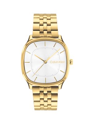 montre à cadran carré en acier plaqué or gold pour hommes calvin klein