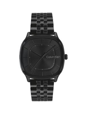 montre à cadran carré en acier plaqué noir black pour hommes calvin klein