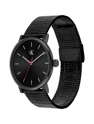 orologio con cinturino a braccialetto in acciaio placcato nero black da uomini calvin klein