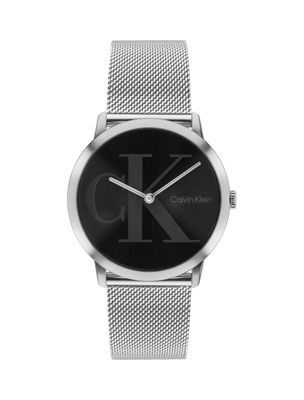 silver stainless steel mesh bracelet watch for men calvin klein