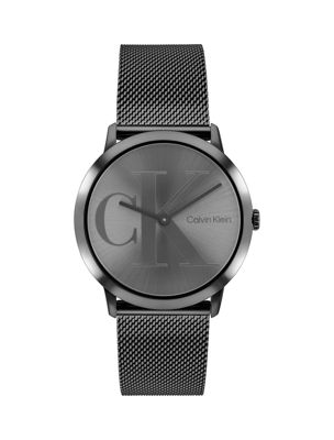 grey grey plated steel mesh bracelet watch for men calvin klein