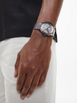 grey monogram logo mesh bracelet watch for adults gender inclusive calvin klein