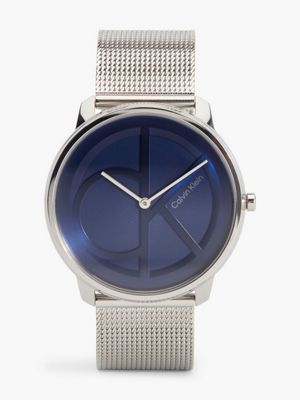 silver monogram logo mesh bracelet watch for adults gender inclusive calvin klein