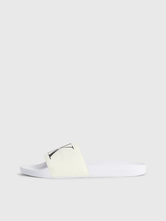 white recycled canvas sliders for men calvin klein jeans