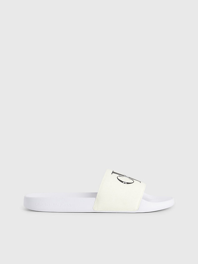 white recycled canvas sliders for men calvin klein jeans