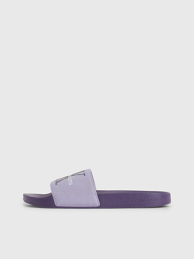 purple velvet/lavender aura recycled canvas sliders for men calvin klein jeans
