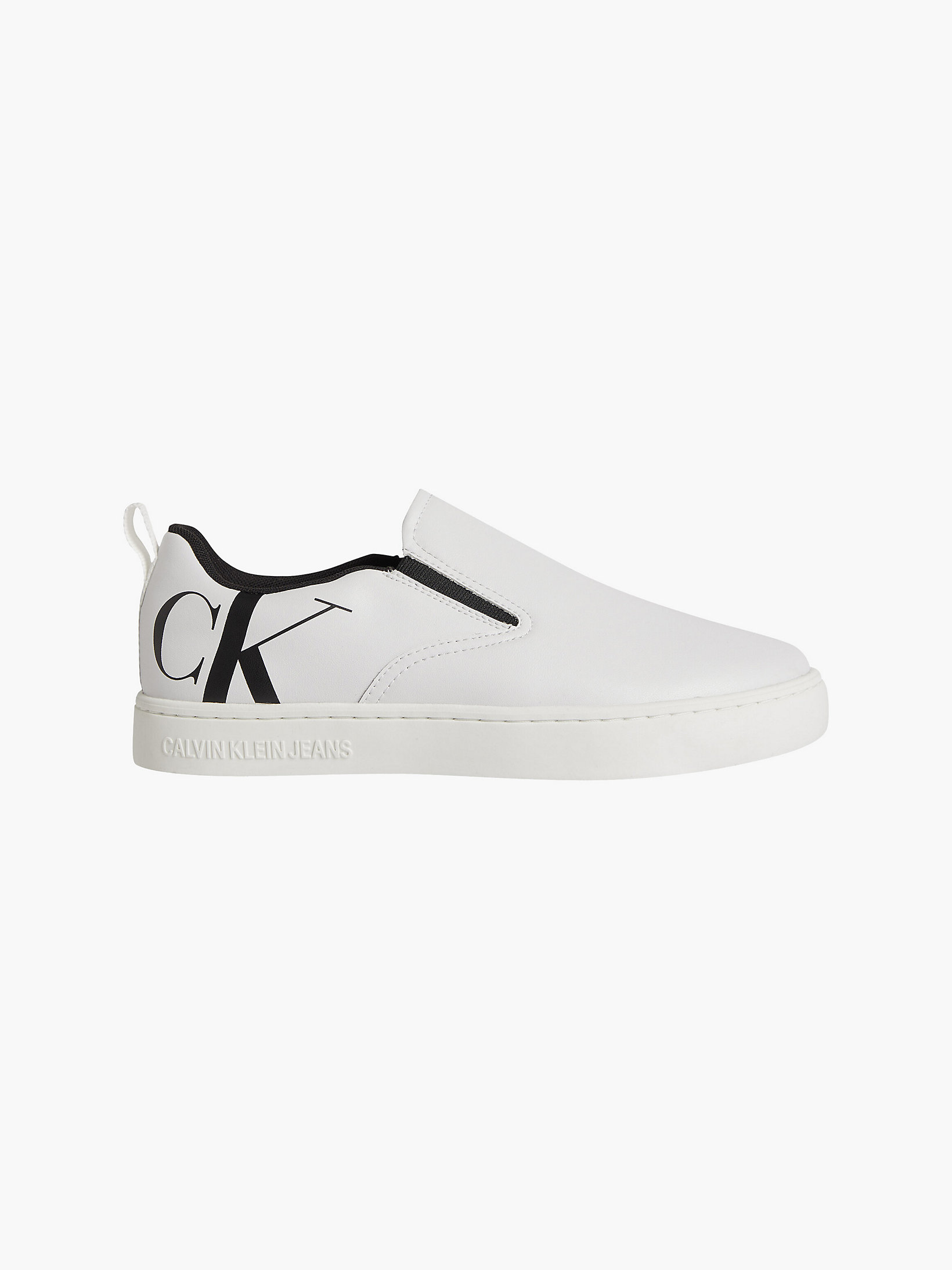 Bright White Leather Slip-On Shoes undefined men Calvin Klein