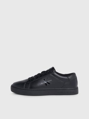 triple black leather trainers for men calvin klein jeans