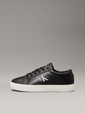 black/bright white leather trainers for men calvin klein jeans