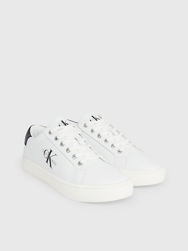 bright white/black leather trainers for men calvin klein jeans
