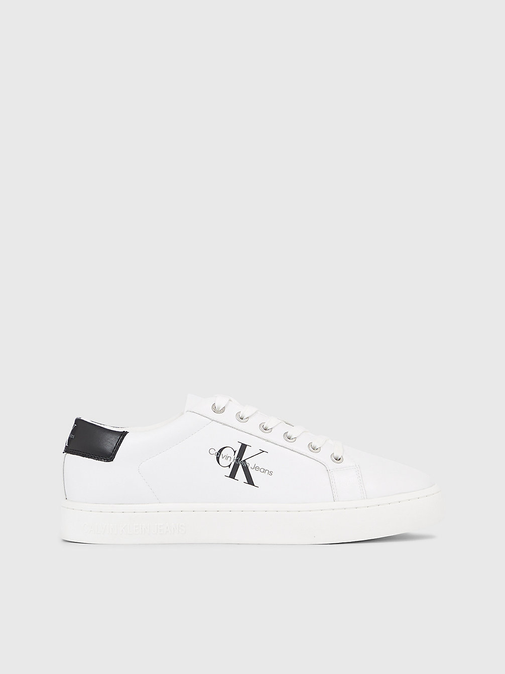 BRIGHT WHITE / BLACK Recycled Leather Trainers undefined men Calvin Klein