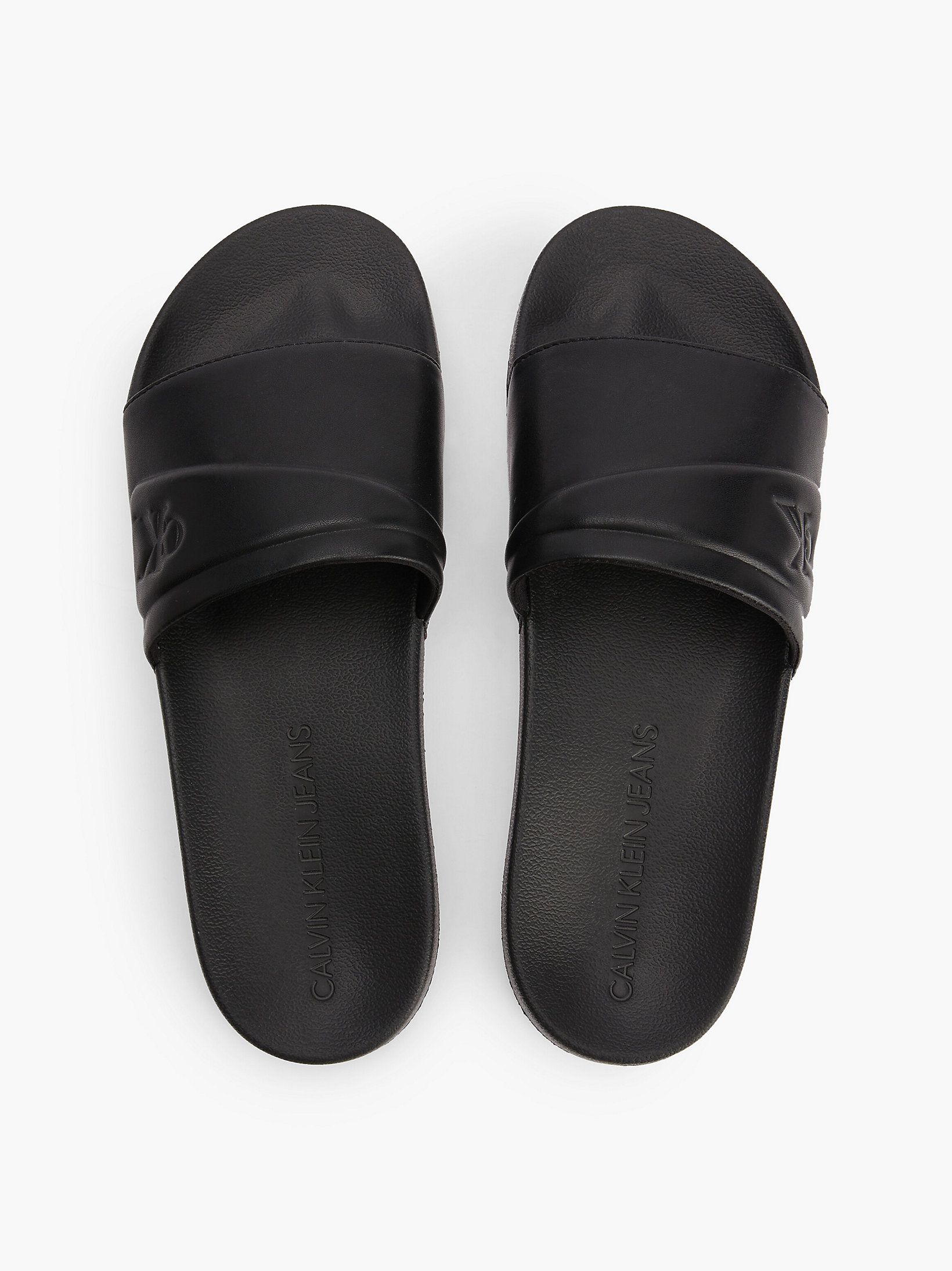 Black Recycled Faux Leather Sliders undefined men Calvin Klein