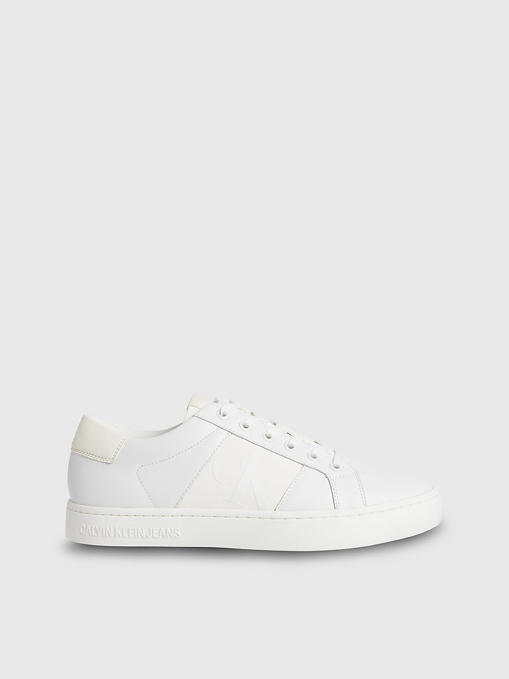 WHITE/IVORY Recycled Leather Trainers undefined men Calvin Klein