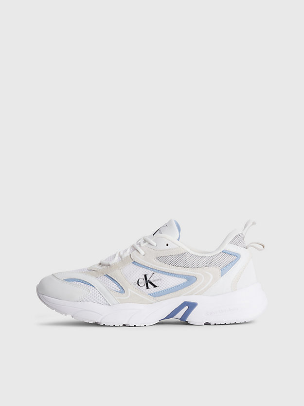 WHITE/ICELAND BLUE Leather and Recycled Mesh Trainers for men CALVIN KLEIN JEANS
