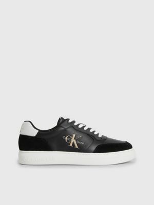 BLACK/ANCIENT WHITE Leather Trainers undefined men Calvin Klein