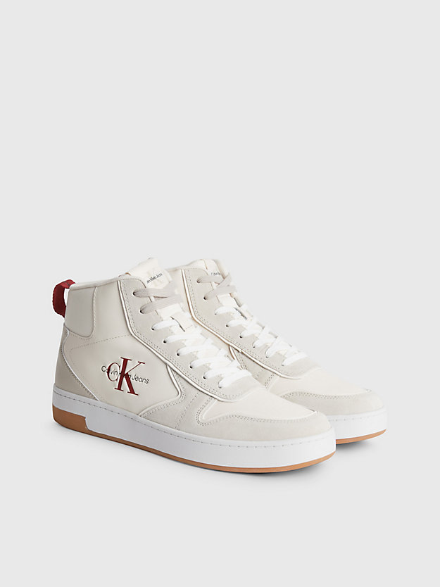 EGGSHELL/ANCIENT WHITE Leather High-Top Trainers for men CALVIN KLEIN JEANS