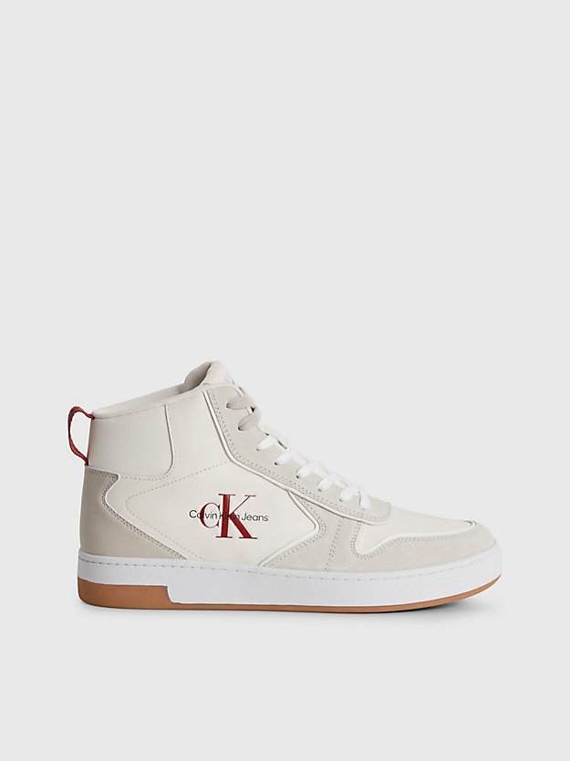 EGGSHELL/ANCIENT WHITE Leather High-Top Trainers for men CALVIN KLEIN JEANS