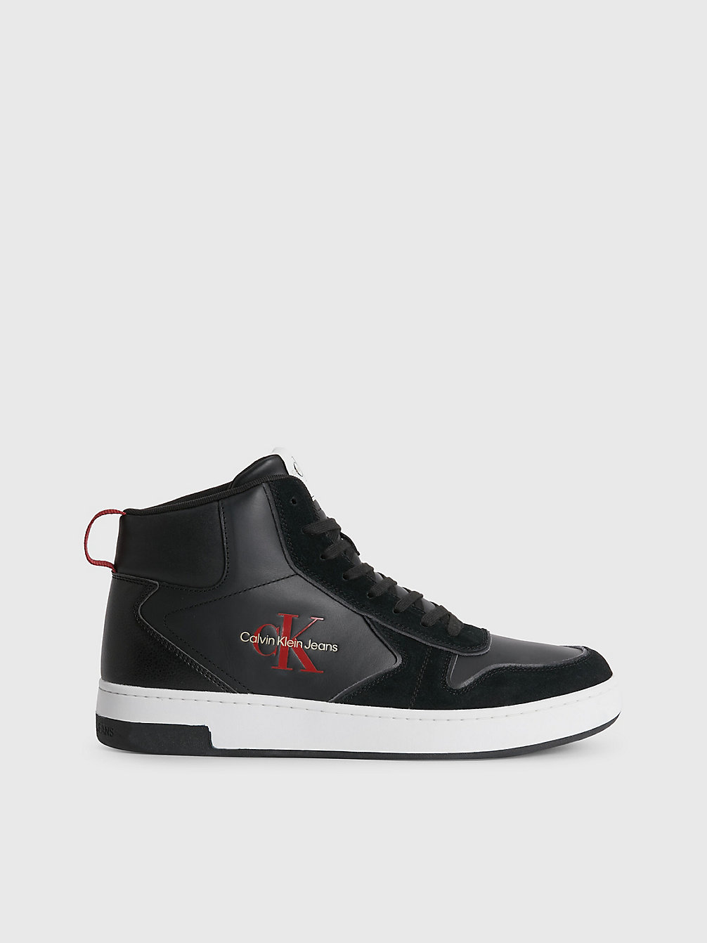 BLACK Leather High-Top Trainers undefined men Calvin Klein