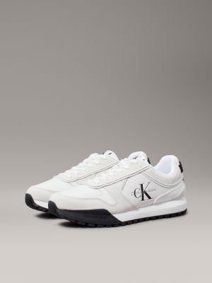 bright white/black suede trainers for men calvin klein jeans