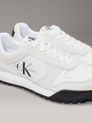 bright white/black suede trainers for men calvin klein jeans