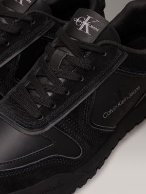 triple black suede trainers for men calvin klein jeans