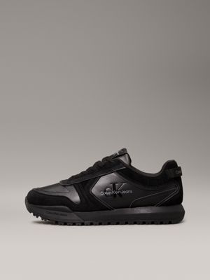 triple black suede trainers for men calvin klein jeans