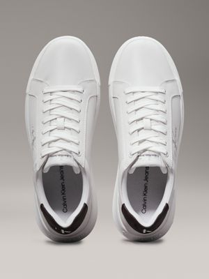 bright white/bitter chocolate leather trainers for men calvin klein jeans