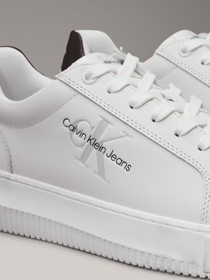 bright white/bitter chocolate leather trainers for men calvin klein jeans