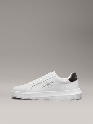 bright white/bitter chocolate leather trainers for men calvin klein jeans