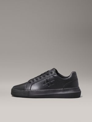 triple black leather trainers for men calvin klein jeans