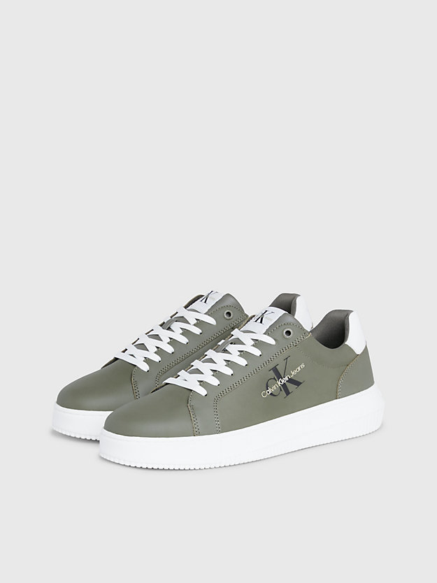 dusty olive/bright white leather trainers for men calvin klein jeans