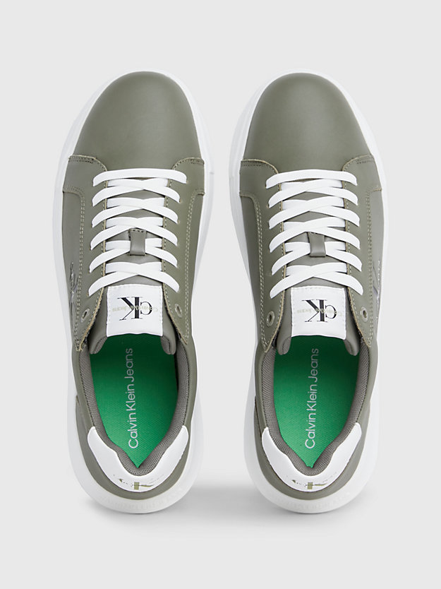 dusty olive/bright white leather trainers for men calvin klein jeans