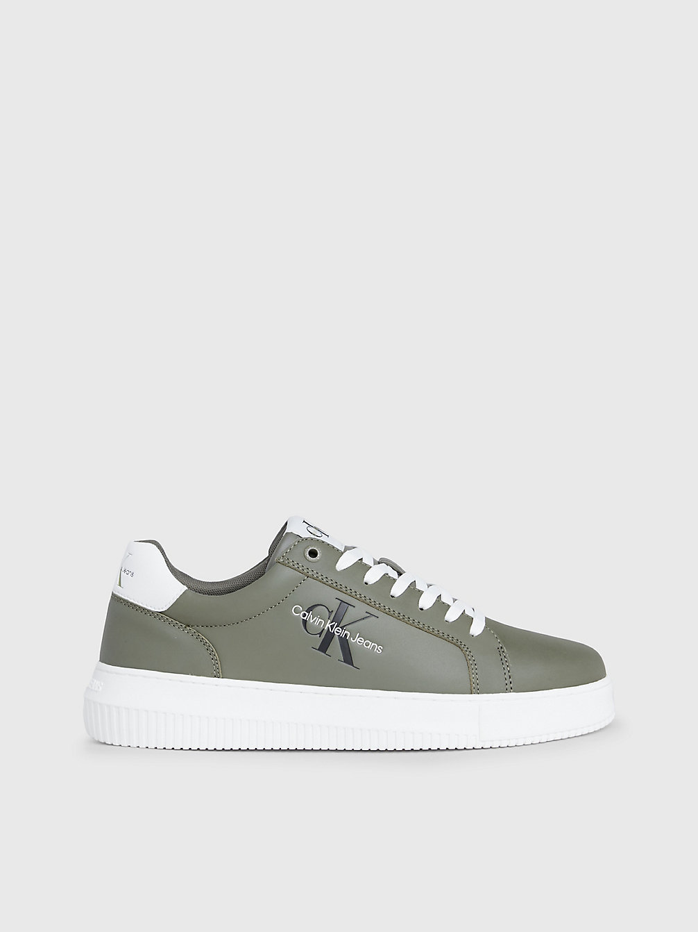 DUSTY OLIVE/BRIGHT WHITE Sneaker In Pelle undefined Uomini Calvin Klein