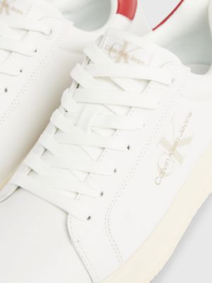 bright white/creamy white/garnet leather trainers for men calvin klein jeans