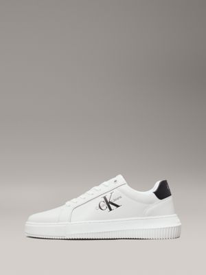 bright white/black leather trainers for men calvin klein jeans