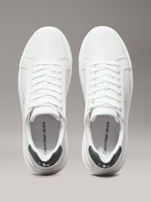 bright white/green palm leather trainers for men calvin klein jeans