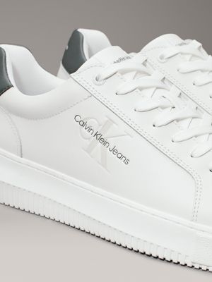 bright white/green palm leather trainers for men calvin klein jeans